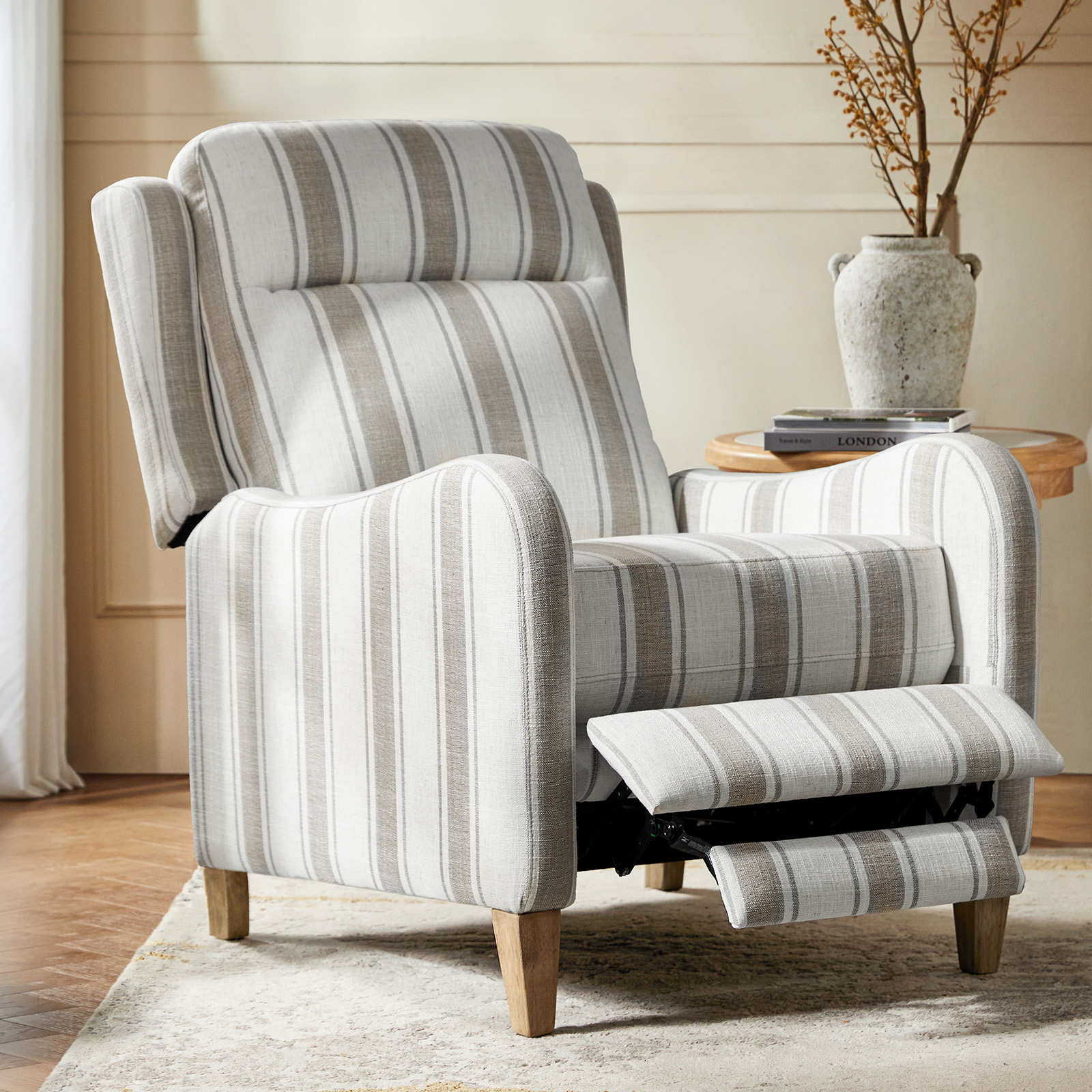 Guillermo Tan Farmhouse Pushback Recliner with Wood Legs 3 Guillermo Tan Farmhouse Pushback Recliner with Wood Legs - Image 3