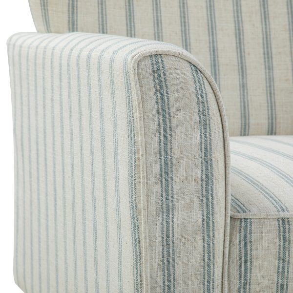 Gustaf Blue Nautical Stripe Coastal Farmhouse Wingback Armchair 4