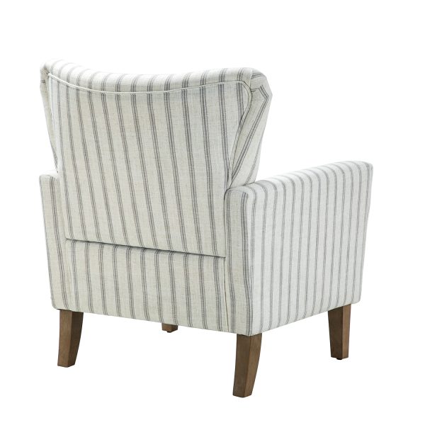 Gustaf Blue Stripe Coastal Farmhouse Wingback Accent Armchair 2