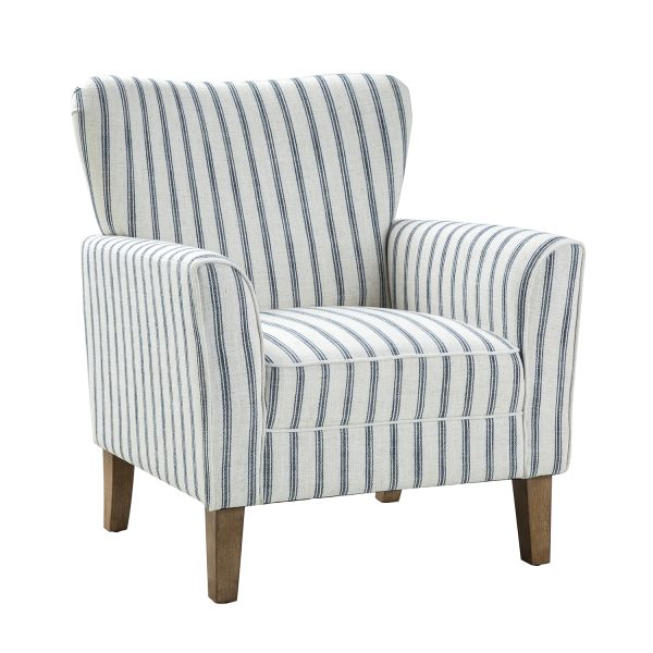 Gustaf Navy Stripe Coastal Farmhouse Wingback Accent Armchair 1
