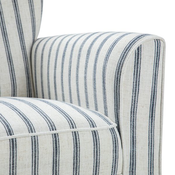 Gustaf Navy Stripe Coastal Farmhouse Wingback Accent Armchair 4