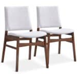 Grey Fabric Upholstered Dining Chairs Mid-Century Modern (Set of 2) 7 Grey Fabric Upholstered Dining Chairs Mid-Century Modern (Set of 2)