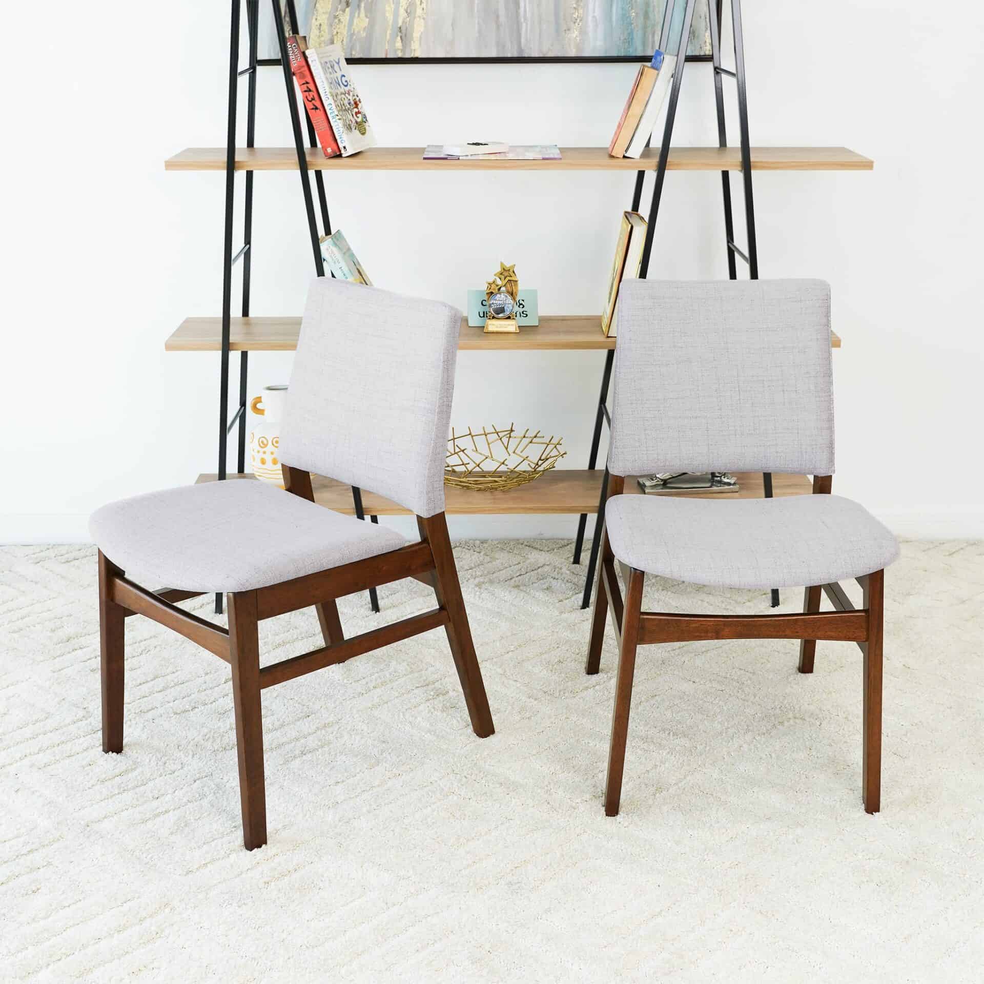 Grey Fabric Upholstered Dining Chairs Mid-Century Modern (Set of 2) 2 Grey Fabric Upholstered Dining Chairs Mid-Century Modern (Set of 2) - Image 2