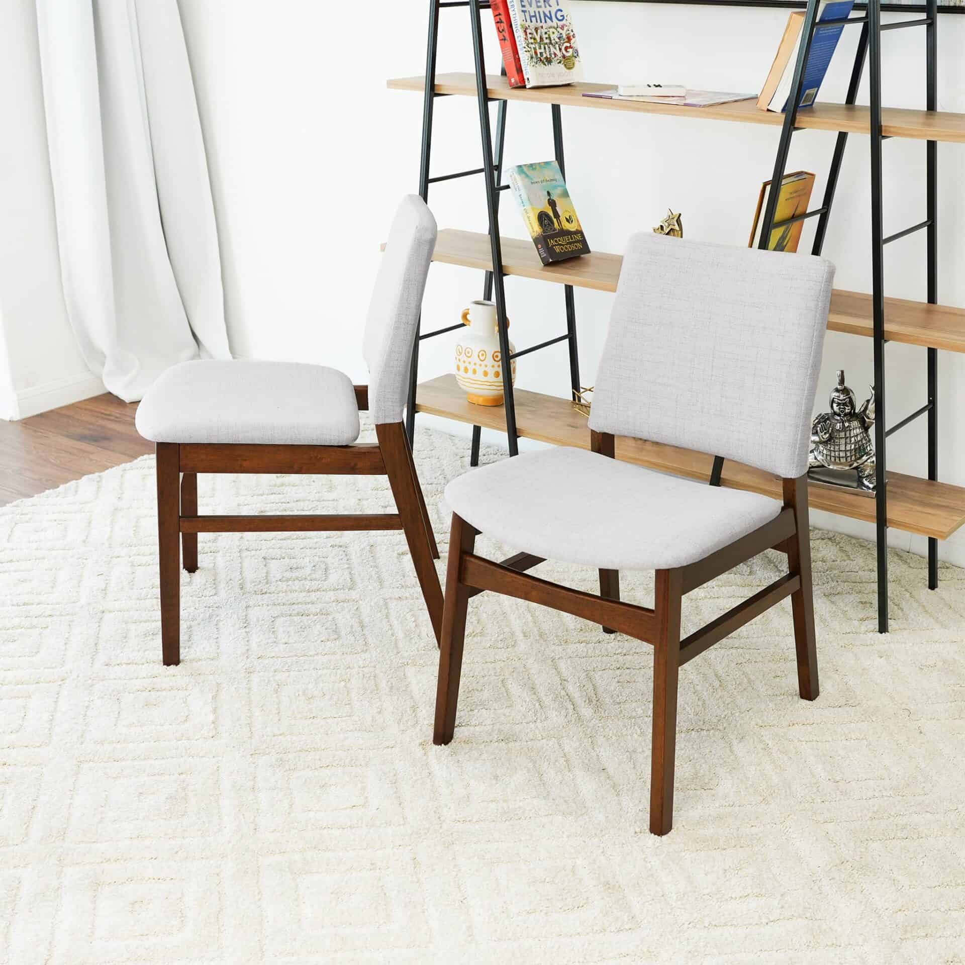 Grey Fabric Upholstered Dining Chairs Mid-Century Modern (Set of 2) 3 Grey Fabric Upholstered Dining Chairs Mid-Century Modern (Set of 2) - Image 3