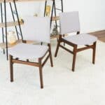 Grey Fabric Upholstered Dining Chairs Mid-Century Modern (Set of 2) 10 Grey Fabric Upholstered Dining Chairs Mid-Century Modern (Set of 2)