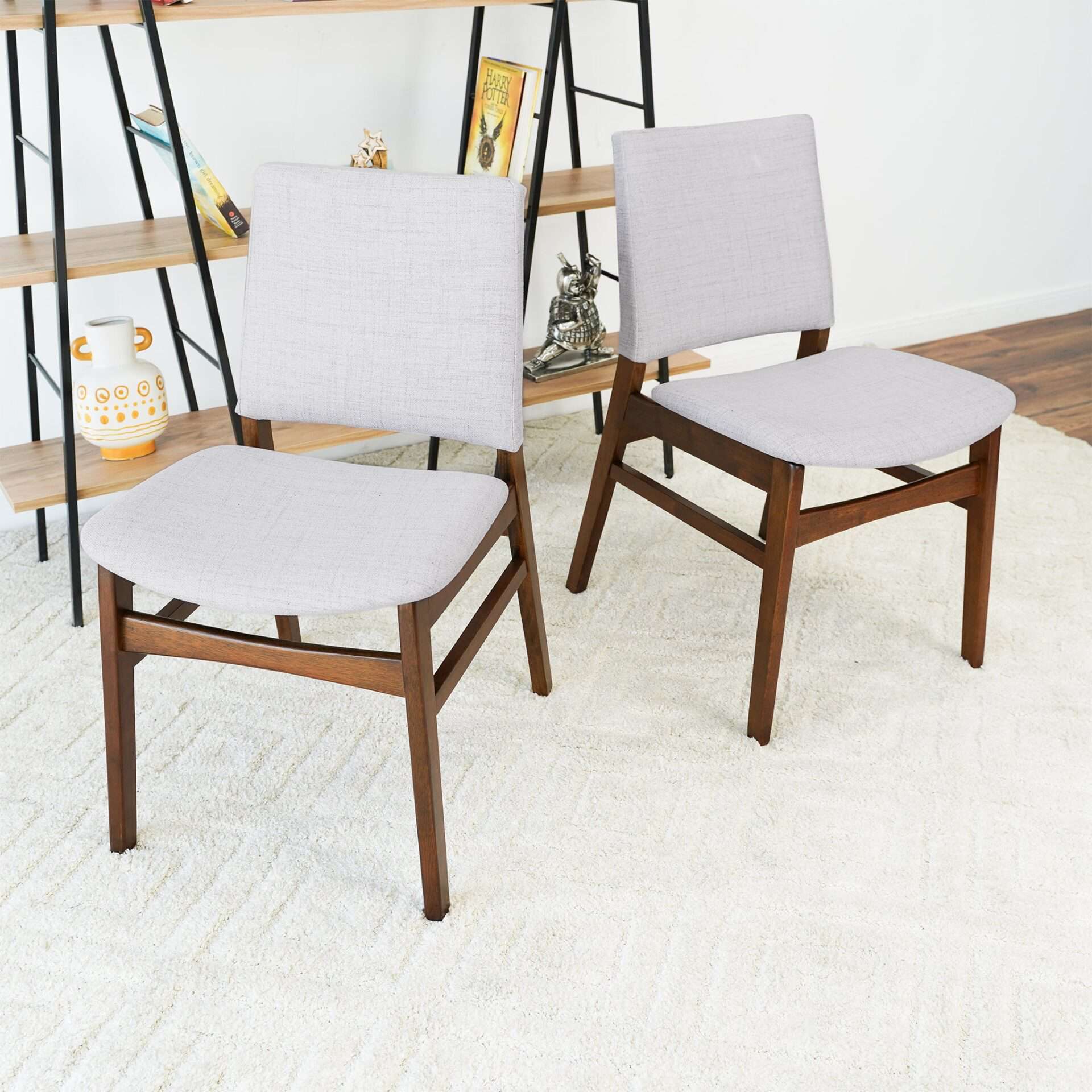 Grey Fabric Upholstered Dining Chairs Mid-Century Modern (Set of 2) 4 Grey Fabric Upholstered Dining Chairs Mid-Century Modern (Set of 2) - Image 4