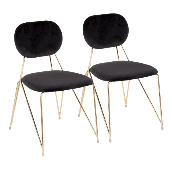 Gwen Gold Black Velvet Glam Contemporary Chairs Set of 2 4