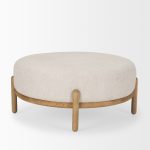 Gwynn Beige Fabric w/ Light Brown Wood Ottoman