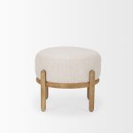 Gwynn Beige Fabric w/ Light Brown Wood Pouf