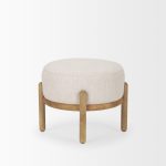 Gwynn Beige Fabric w/ Light Brown Wood Pouf