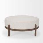 Gwynn Oatmeal Fabric w/ Dark Brown Wood Ottoman