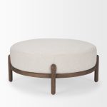 Gwynn Oatmeal Fabric w/ Dark Brown Wood Ottoman