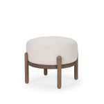 Gwynn Oatmeal Fabric w/ Dark Brown Wood Pouf