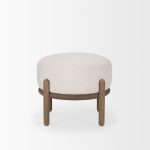 Gwynn Oatmeal Fabric w/ Dark Brown Wood Pouf