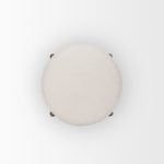 Gwynn Oatmeal Fabric w/ Dark Brown Wood Pouf