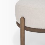 Gwynn Oatmeal Fabric w/ Dark Brown Wood Pouf