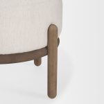Gwynn Oatmeal Fabric w/ Dark Brown Wood Pouf