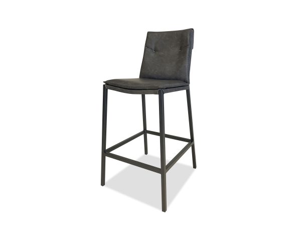 HARRIS Grey Leatherette Counter Stool Black Steel Base 2