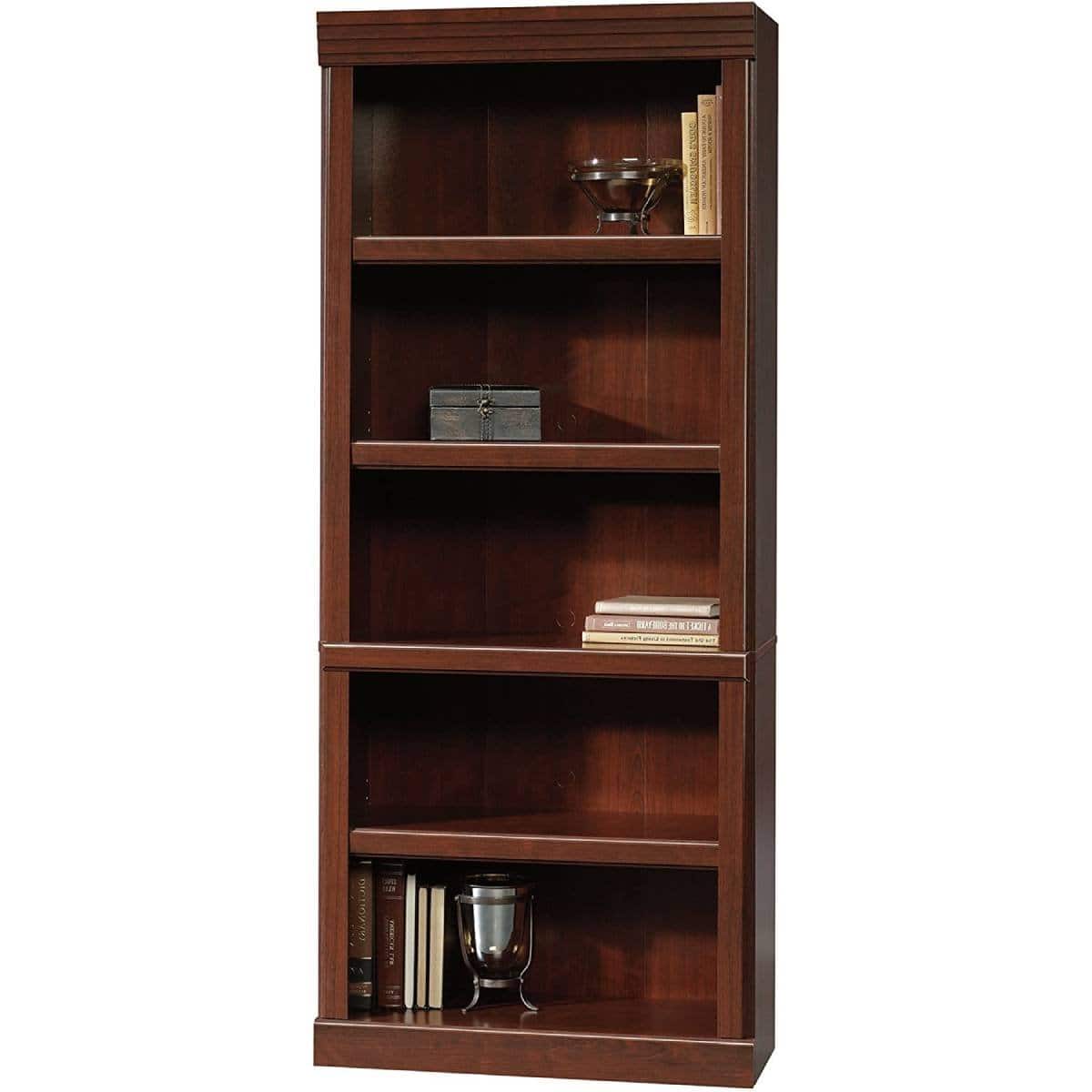 Cherry Finish 71-Inch Wooden Bookcase with Adjustable Shelves 1 Cherry Finish 71-Inch Wooden Bookcase with Adjustable Shelves