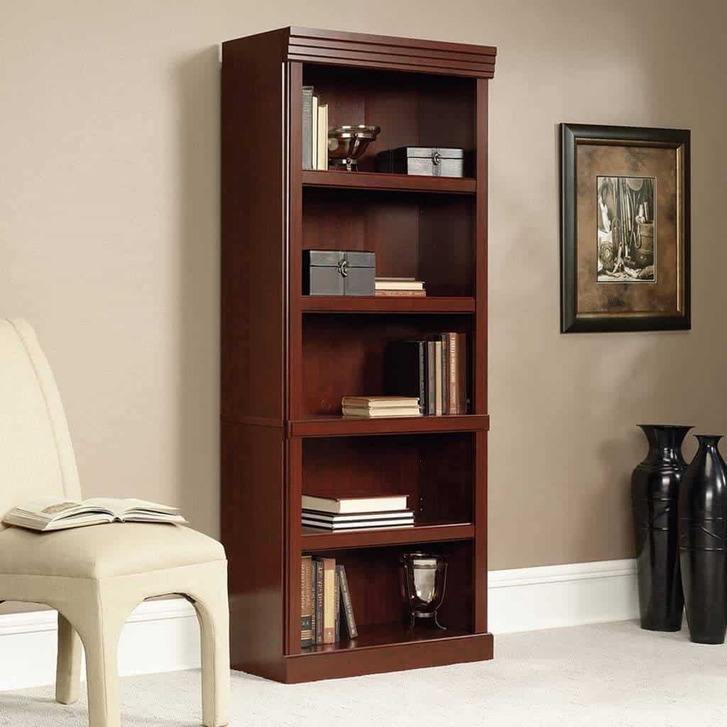 Cherry Finish 71-Inch Wooden Bookcase with Adjustable Shelves 3 Cherry Finish 71-Inch Wooden Bookcase with Adjustable Shelves - Image 3