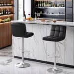 Adjustable Black Faux Leather Swivel Barstools with Footrest (Set of 2)