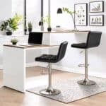 Adjustable Black Faux Leather Swivel Barstools with Footrest (Set of 2)