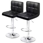 Adjustable Black Faux Leather Swivel Barstools with Footrest (Set of 2)
