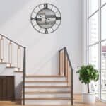 Rustic 32-Inch Roman Numeral Wall Clock Black Metal Wood