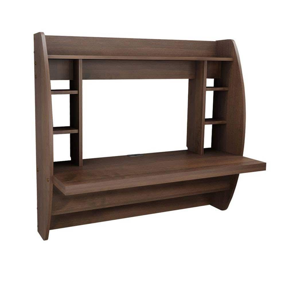 Modern Space Saving Wall Mounted Floating Laptop Desk Brown Finish 1 Modern Space Saving Wall Mounted Floating Laptop Desk Brown Finish