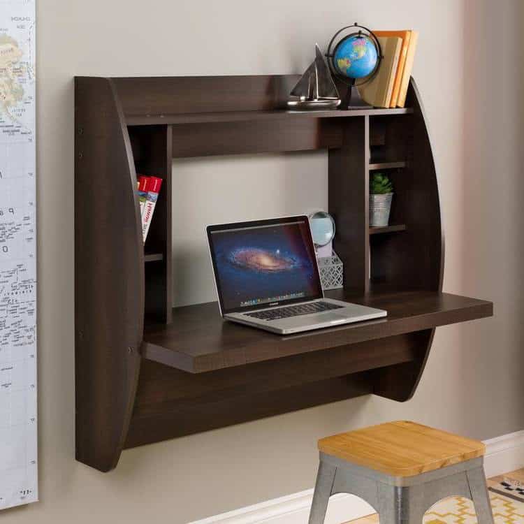 Modern Space Saving Wall Mounted Floating Laptop Desk Brown Finish 2 Modern Space Saving Wall Mounted Floating Laptop Desk Brown Finish - Image 2