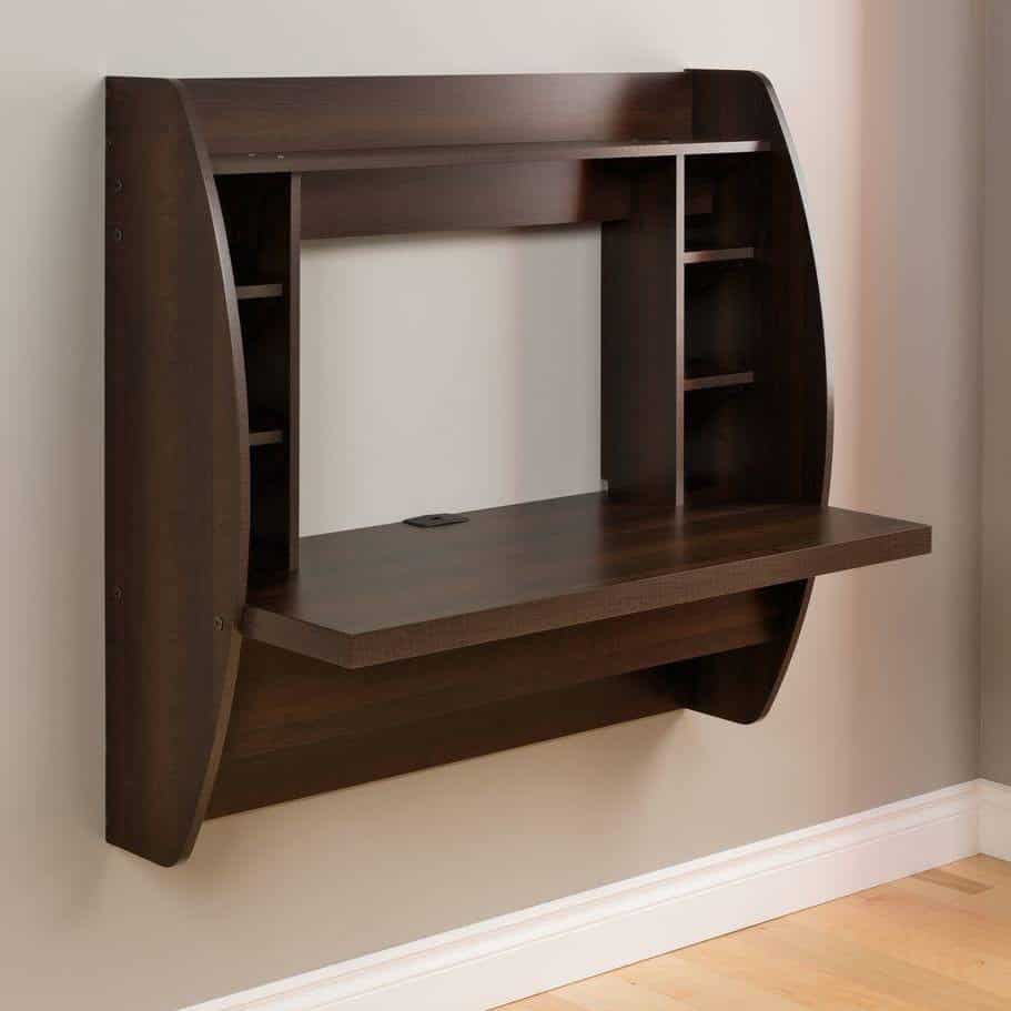 Modern Space Saving Wall Mounted Floating Laptop Desk Brown Finish 3 Modern Space Saving Wall Mounted Floating Laptop Desk Brown Finish - Image 3
