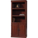 Tall Cherry Wood Bookcase with Storage Drawer and Adjustable Shelves