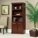 Tall Cherry Wood Bookcase with Storage Drawer and Adjustable Shelves