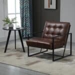 Industrial Faux Leather Tufted Accent Chair with Metal Frame Brown 7 Industrial Faux Leather Tufted Accent Chair with Metal Frame Brown