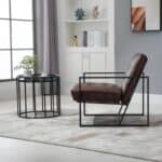 Industrial Faux Leather Tufted Accent Chair with Metal Frame Brown 8 Industrial Faux Leather Tufted Accent Chair with Metal Frame Brown