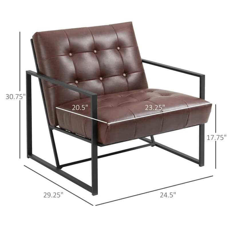 Industrial Faux Leather Tufted Accent Chair with Metal Frame Brown 5 Industrial Faux Leather Tufted Accent Chair with Metal Frame Brown - Image 5