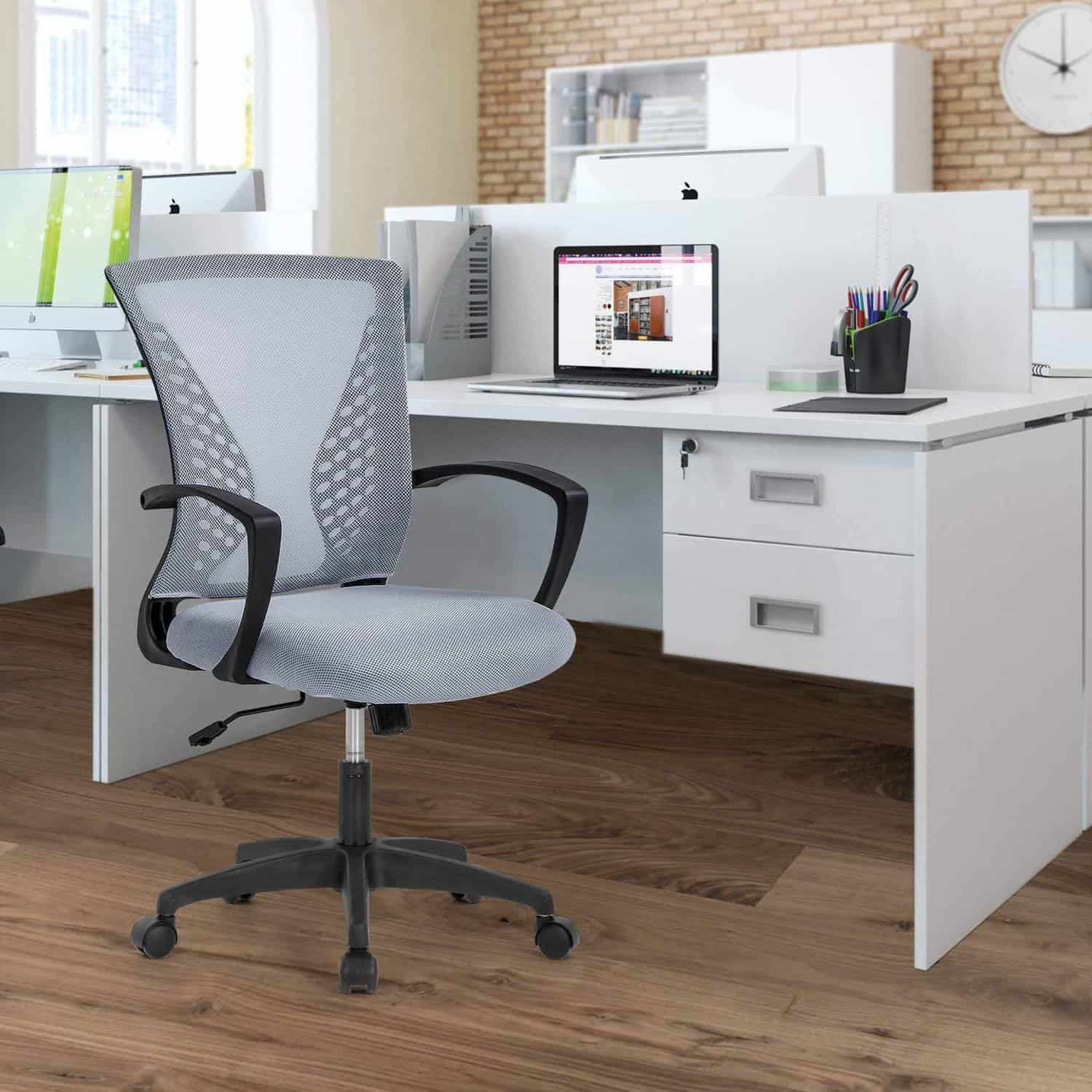 Gray Ergonomic Mid-Back Mesh Office Chair with Armrests 3 Gray Ergonomic Mid-Back Mesh Office Chair with Armrests - Image 3