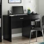 Compact Black Laminate Desk with Storage and Wire Management 4 Compact Black Laminate Desk with Storage and Wire Management