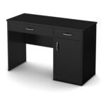 Compact Black Laminate Desk with Storage and Wire Management 5 Compact Black Laminate Desk with Storage and Wire Management