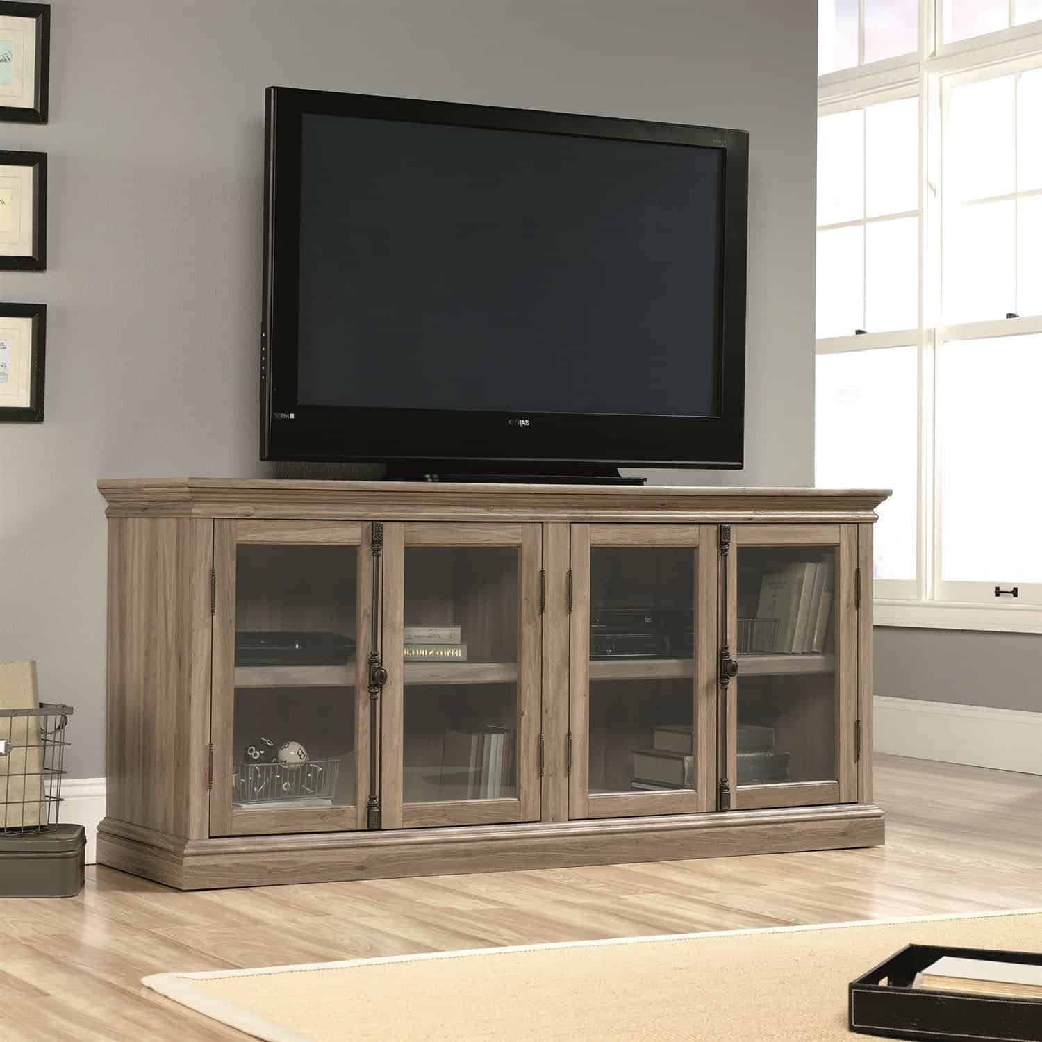 Salt Oak TV Stand with Tempered Glass Doors Holds 80-Inch 1 Salt Oak TV Stand with Tempered Glass Doors Holds 80-Inch