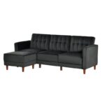 Reversible L-Shaped Sectional Sleeper Sofa Black Velvet Mid-Century Style 6 Reversible L-Shaped Sectional Sleeper Sofa Black Velvet Mid-Century Style