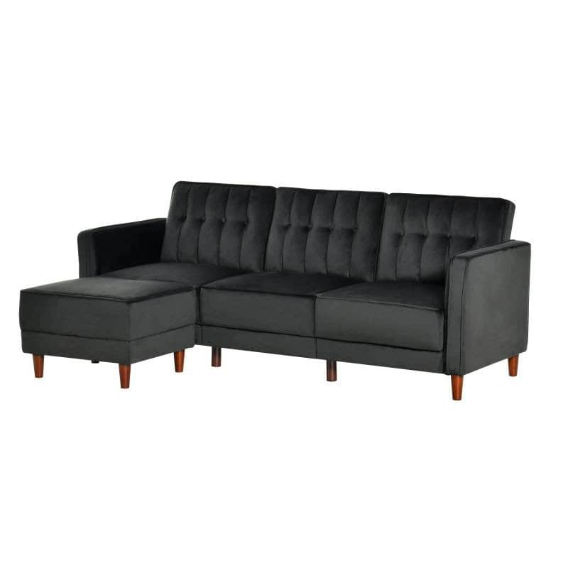 Reversible L-Shaped Sectional Sleeper Sofa Black Velvet Mid-Century Style 1 Reversible L-Shaped Sectional Sleeper Sofa Black Velvet Mid-Century Style