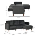 Reversible L-Shaped Sectional Sleeper Sofa Black Velvet Mid-Century Style 9 Reversible L-Shaped Sectional Sleeper Sofa Black Velvet Mid-Century Style