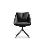 HURACAN Leather Fabric Swivel Dining Chair Black Steel
