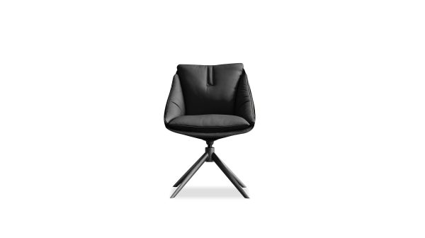 HURACAN Leather Fabric Swivel Dining Chair Black Steel 1 2