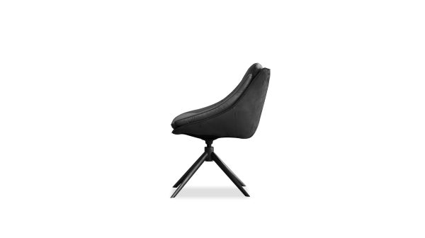 HURACAN Leather Fabric Swivel Dining Chair Black Steel 2 2