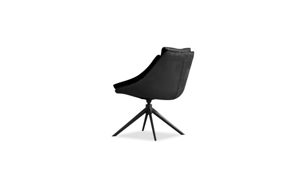 HURACAN Leather Fabric Swivel Dining Chair Black Steel 3 2