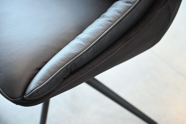 HURACAN Leather Fabric Swivel Dining Chair Black Steel 5 2