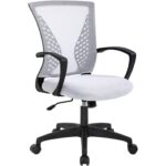 White Mid-Back Ergonomic Office Chair with Mesh and Wheels