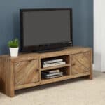 Wheat Reclaimed Pine Transitional TV Console With Adjustable Shelves